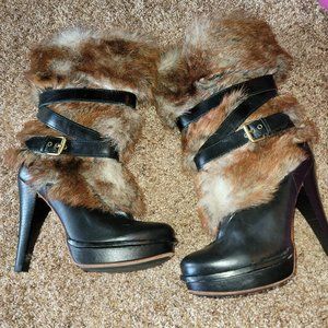 UGG black leather boots w/genuine sheepskin – size 7 (worn once)